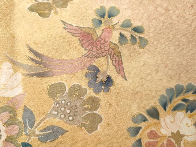 平和屋着物●訪問着　更紗花鳥文　暈し染め　金彩　正絹　逸品　AABG6593cs