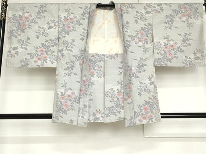 平和屋着物●本場大島紬　白大島　羽織セット　総絣　一元7マルキ　枝花文　正絹　逸品　未使用　AABG6598cs
