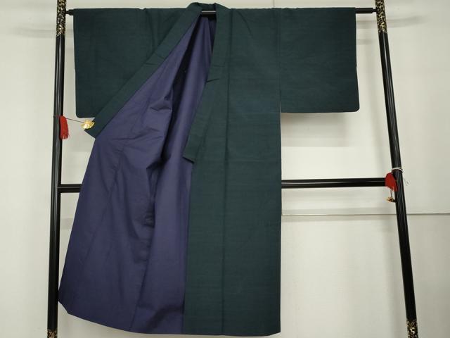 平和屋着物●男性　紬　アンサンブル　網代　色無地　青藍色　正絹　逸品　AABG6599cs