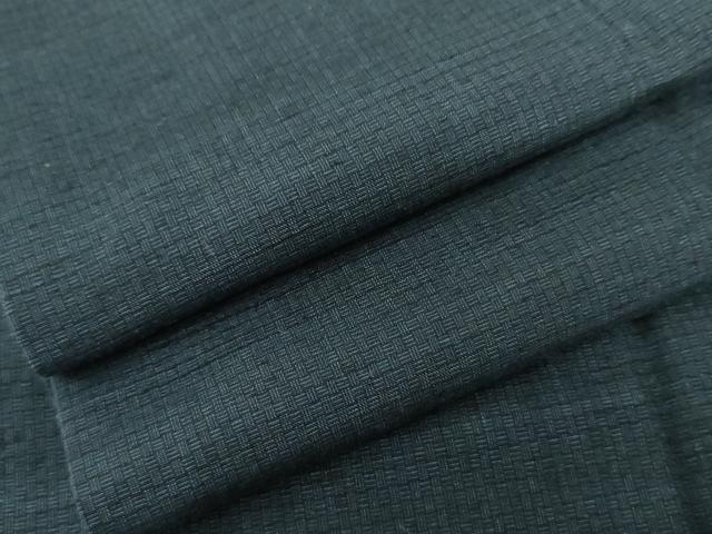 平和屋着物●男性　紬　アンサンブル　網代　色無地　青藍色　正絹　逸品　AABG6599cs