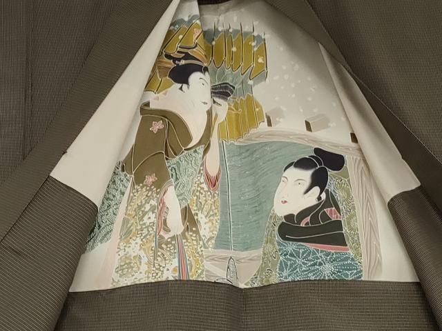 平和屋着物●男性　本場縞大島紬　アンサンブル　格子　鈴乃屋扱い　井田織物謹製　証紙付き　正絹　逸品　AABG6600cs