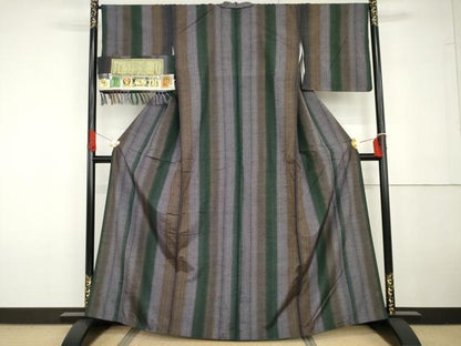 平和屋着物●本場真綿結城紬　草木染　間道　証紙付き　正絹　逸品　AABG6604cs