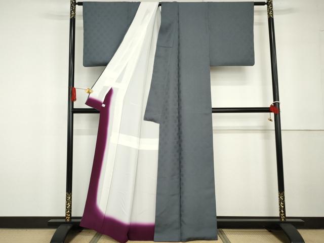平和屋着物●上質な色無地　亀甲花地紋　御召御納戸色　鈴乃屋扱い　正絹　逸品　AABG6606cs