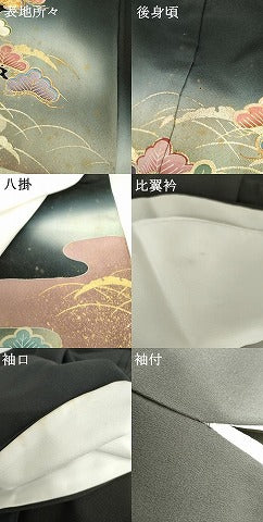 平和屋着物●京友禅の第一人者　松井青々　黒留袖　駒刺繍　芝松文　暈し染め　金彩　正絹　逸品　AABG6607cs