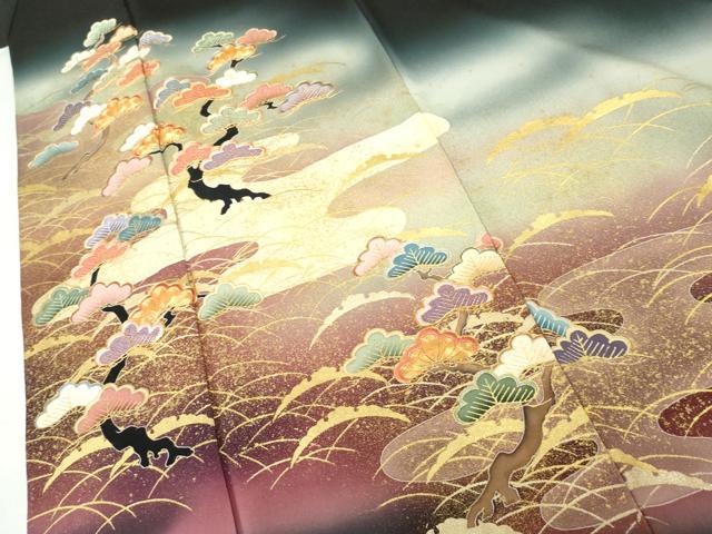平和屋着物●京友禅の第一人者　松井青々　黒留袖　駒刺繍　芝松文　暈し染め　金彩　正絹　逸品　AABG6607cs