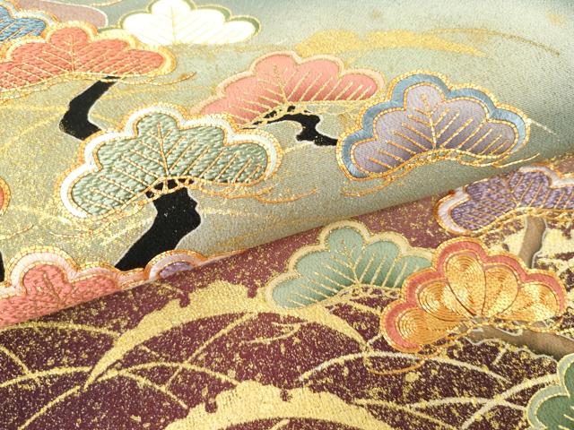 平和屋着物●京友禅の第一人者　松井青々　黒留袖　駒刺繍　芝松文　暈し染め　金彩　正絹　逸品　AABG6607cs