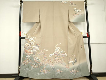 平和屋着物●訪問着　友禅　立波風景飛鳥文　暈し染め　正絹　逸品　AABG6608cs