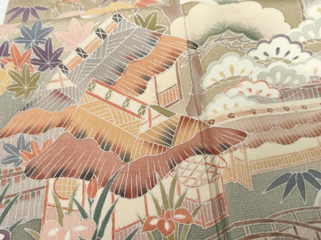 平和屋着物●訪問着　友禅　立波風景飛鳥文　暈し染め　正絹　逸品　AABG6608cs