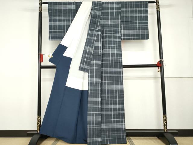 平和屋着物●上質な紬　格子　正絹　逸品　AABG6611cs