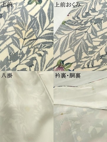 平和屋着物●上質な小紋　型染め　草花文　鬼しぼ縮緬　正絹　逸品　AABG6613cs