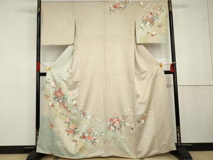 平和屋着物●訪問着　友禅　草花文　暈し染め　金彩　正絹　逸品　AABG6614cs