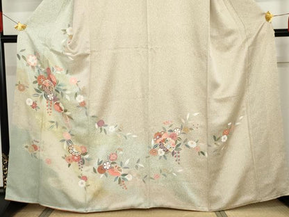 平和屋着物●訪問着　友禅　草花文　暈し染め　金彩　正絹　逸品　AABG6614cs