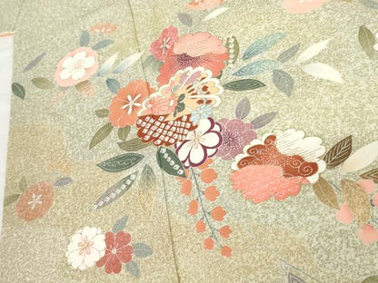 平和屋着物●訪問着　友禅　草花文　暈し染め　金彩　正絹　逸品　AABG6614cs