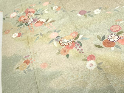 平和屋着物●訪問着　友禅　草花文　暈し染め　金彩　正絹　逸品　AABG6614cs