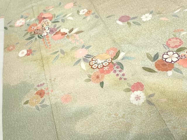 平和屋着物●訪問着　友禅　草花文　暈し染め　金彩　正絹　逸品　AABG6614cs