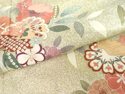 平和屋着物●訪問着　友禅　草花文　暈し染め　金彩　正絹　逸品　AABG6614cs