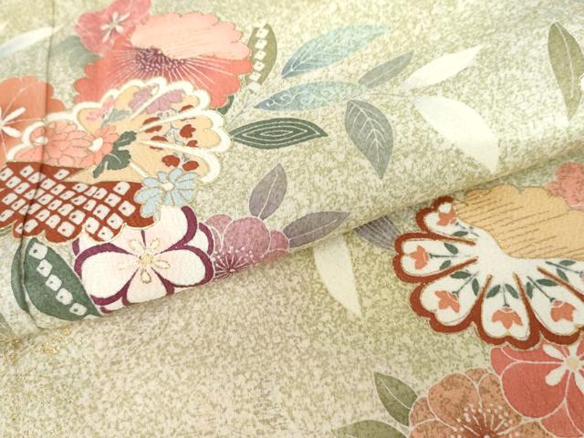 平和屋着物●訪問着　友禅　草花文　暈し染め　金彩　正絹　逸品　AABG6614cs