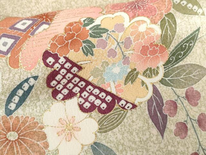 平和屋着物●訪問着　友禅　草花文　暈し染め　金彩　正絹　逸品　AABG6614cs
