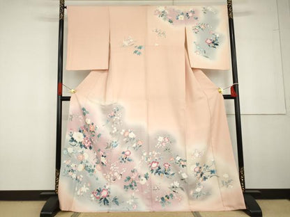 平和屋着物●訪問着　友禅　枝花文　暈し染め　正絹　逸品　AABG6616cs