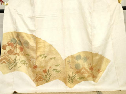 平和屋着物●訪問着　駒刺繍　笹梅花文　金彩　ロング丈　正絹　逸品　AABG6617cs