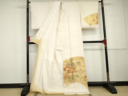 平和屋着物●訪問着　駒刺繍　笹梅花文　金彩　ロング丈　正絹　逸品　AABG6617cs
