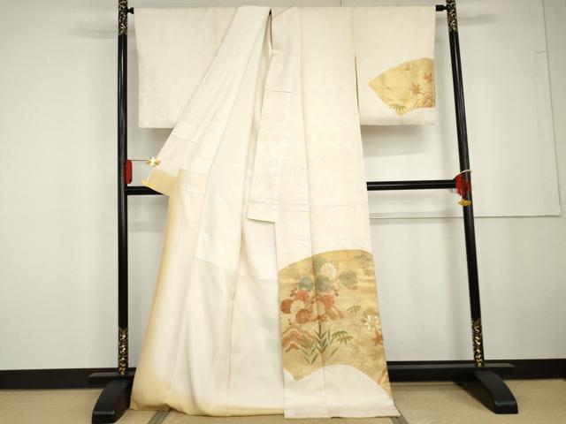 平和屋着物●訪問着　駒刺繍　笹梅花文　金彩　ロング丈　正絹　逸品　AABG6617cs
