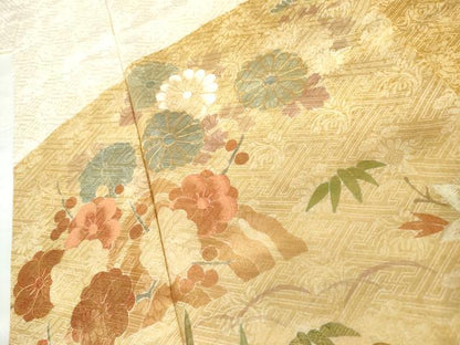 平和屋着物●訪問着　駒刺繍　笹梅花文　金彩　ロング丈　正絹　逸品　AABG6617cs