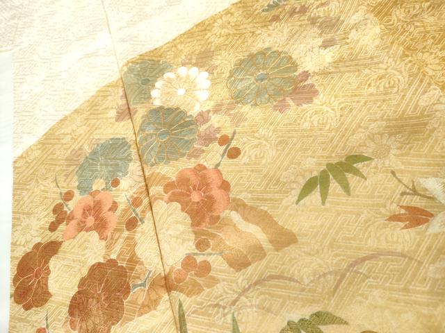 平和屋着物●訪問着　駒刺繍　笹梅花文　金彩　ロング丈　正絹　逸品　AABG6617cs