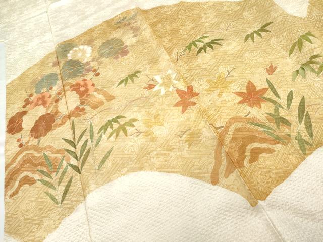 平和屋着物●訪問着　駒刺繍　笹梅花文　金彩　ロング丈　正絹　逸品　AABG6617cs