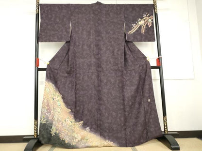 平和屋着物●伝統工芸士　寺谷昇　訪問着　絞り　辻が花　暈し染め　金彩　金通し地　正絹　逸品　AABG6618cs