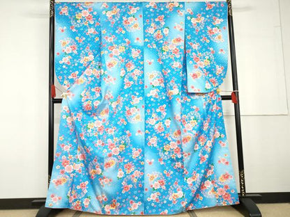 平和屋着物●小振袖　二尺袖　芝花文　暈し染め　金彩　洗える着物　未使用　AABG6622cs