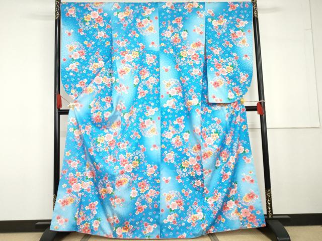 平和屋着物●小振袖　二尺袖　芝花文　暈し染め　金彩　洗える着物　未使用　AABG6622cs