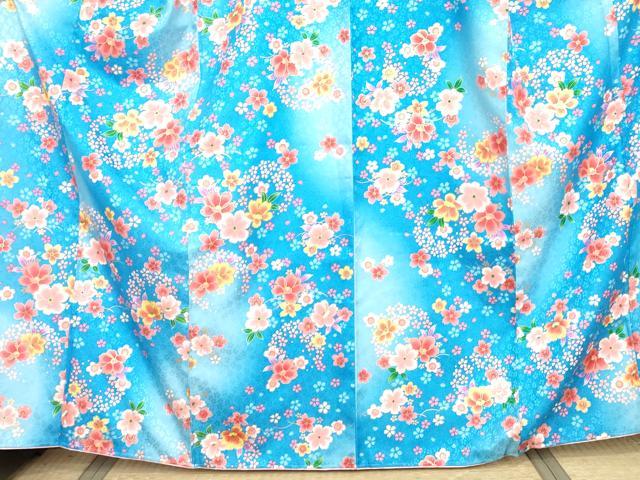 平和屋着物●小振袖　二尺袖　芝花文　暈し染め　金彩　洗える着物　未使用　AABG6622cs