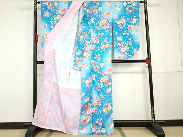平和屋着物●小振袖　二尺袖　芝花文　暈し染め　金彩　洗える着物　未使用　AABG6622cs