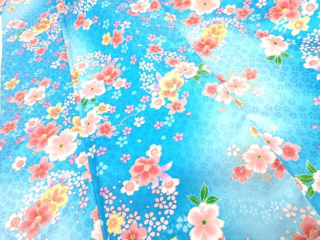 平和屋着物●小振袖　二尺袖　芝花文　暈し染め　金彩　洗える着物　未使用　AABG6622cs