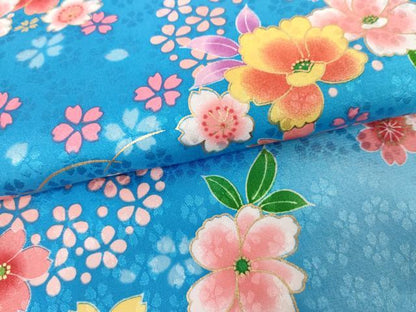 平和屋着物●小振袖　二尺袖　芝花文　暈し染め　金彩　洗える着物　未使用　AABG6622cs