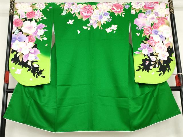 平和屋着物●小振袖　二尺袖　草花文　暈し染め　金彩　洗える着物　未使用　AABG6624cs