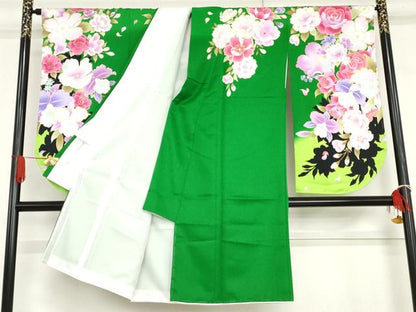 平和屋着物●小振袖　二尺袖　草花文　暈し染め　金彩　洗える着物　未使用　AABG6624cs