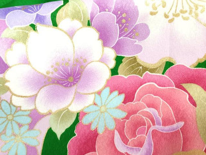 平和屋着物●小振袖　二尺袖　草花文　暈し染め　金彩　洗える着物　未使用　AABG6624cs