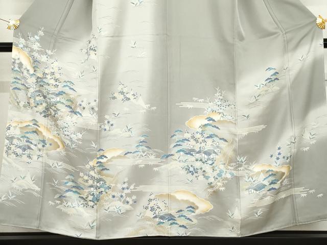 平和屋着物●訪問着　友禅　駒刺繍　松竹梅風景文　暈し染め　金彩　正絹　逸品　未使用　AABG6628cs