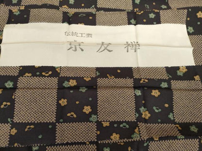 平和屋着物●上質な小紋　京友禅　鹿の子市松梅文　反端付き　正絹　逸品　未使用　AABG6632cs