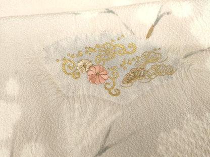 平和屋着物●十日町　名門　滝泰謹製　訪問着　刺繍　扇面流水花文　暈し染め　金糸　金彩　正絹　逸品　AABG6633cs