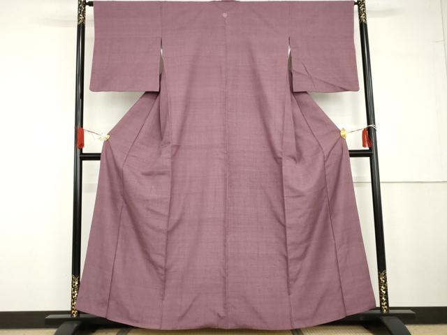 平和屋着物●結城紬　色無地　京紫色　正絹　逸品　AABG6636cs