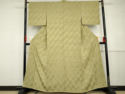 平和屋着物●上質な色無地　色紙重ね草花地紋　青朽葉色　正絹　逸品　未使用　AABG6639cs