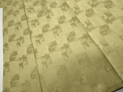 平和屋着物●上質な色無地　色紙重ね草花地紋　青朽葉色　正絹　逸品　未使用　AABG6639cs