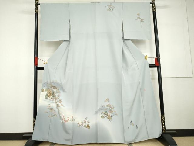 平和屋着物●訪問着　友禅　作家物　風景梅松文　暈し染め　正絹　逸品　AABG6640cs