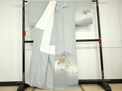 平和屋着物●訪問着　友禅　作家物　風景梅松文　暈し染め　正絹　逸品　AABG6640cs