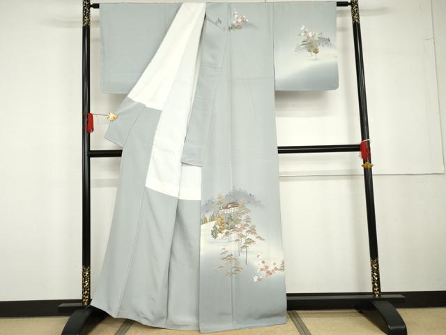平和屋着物●訪問着　友禅　作家物　風景梅松文　暈し染め　正絹　逸品　AABG6640cs