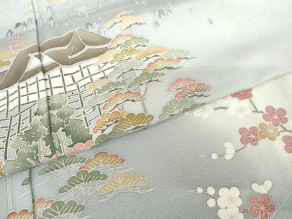 平和屋着物●訪問着　友禅　作家物　風景梅松文　暈し染め　正絹　逸品　AABG6640cs