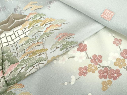 平和屋着物●訪問着　友禅　作家物　風景梅松文　暈し染め　正絹　逸品　AABG6640cs